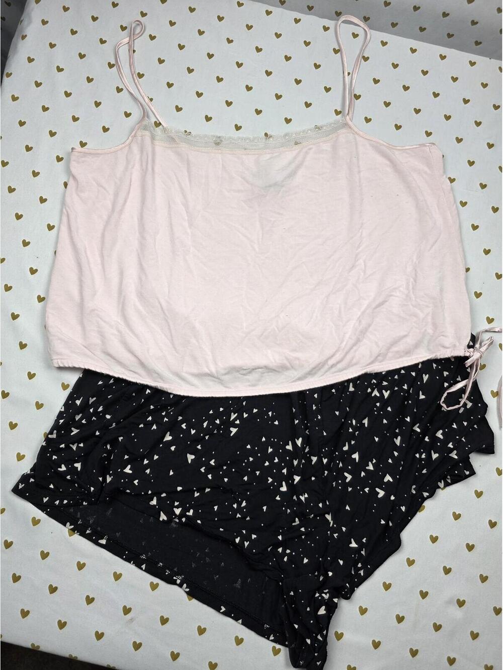 Victorias Secret Soft Comfy Heart Pajama Sleep PJ 2pc SET Tank Shorts XL